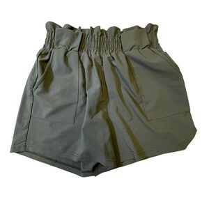 Grace Karin Olive Green Shorts High Waist‎ Paper Bag Casual Pockets Size Small